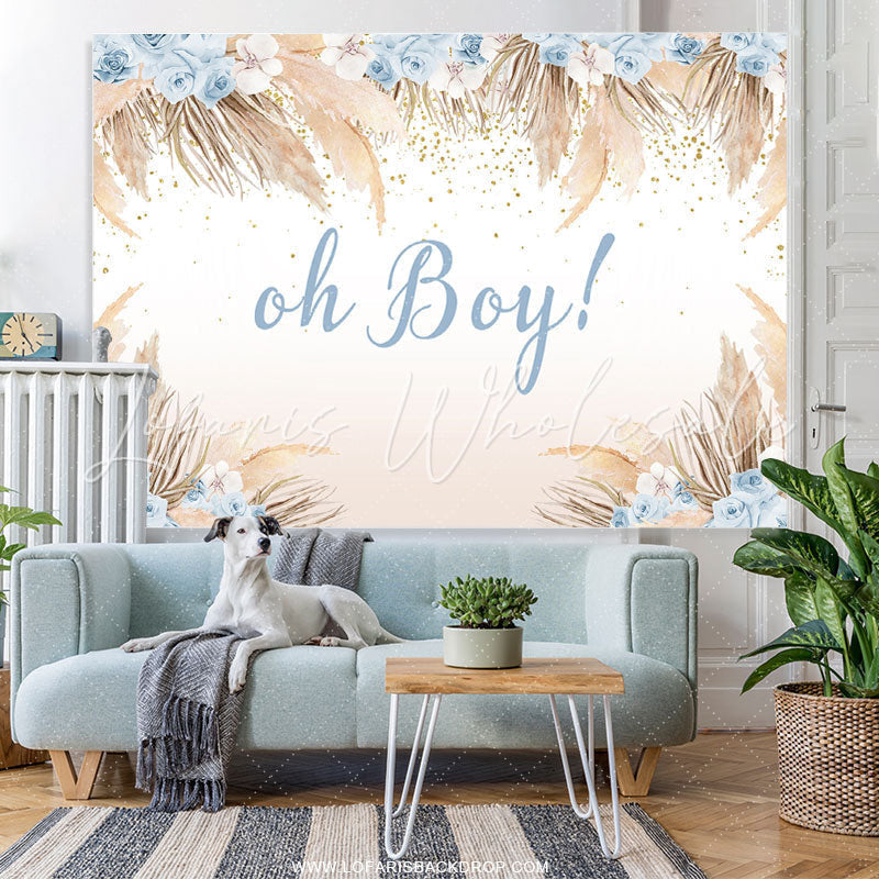 Lofaris Blue Floral And Light Coffee Leaf Baby Shower Backdrop