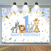 Lofaris Blue Floral Animals Safari 1St Birthday Backdrop