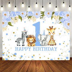 Lofaris Blue Floral Animals Safari 1St Birthday Backdrop