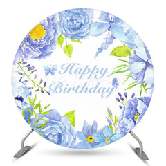Lofaris Blue Floral Butterfly Circle Happy Birthday Backdrop