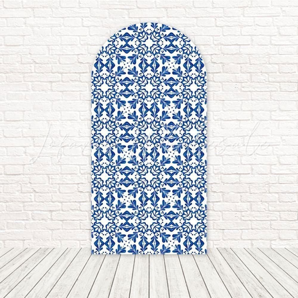Blue Floral Kitchen Shower Arch Backdrop For Rustic Cooking Party