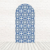 Blue Floral Kitchen Shower Arch Backdrop For Rustic Cooking Party