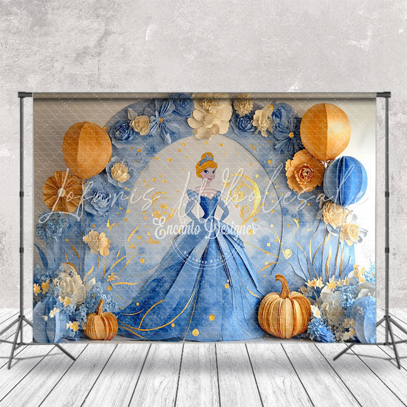 Blue Floral Princess Cinderella Cake Smash Backdrop