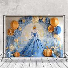 Blue Floral Princess Cinderella Cake Smash Backdrop