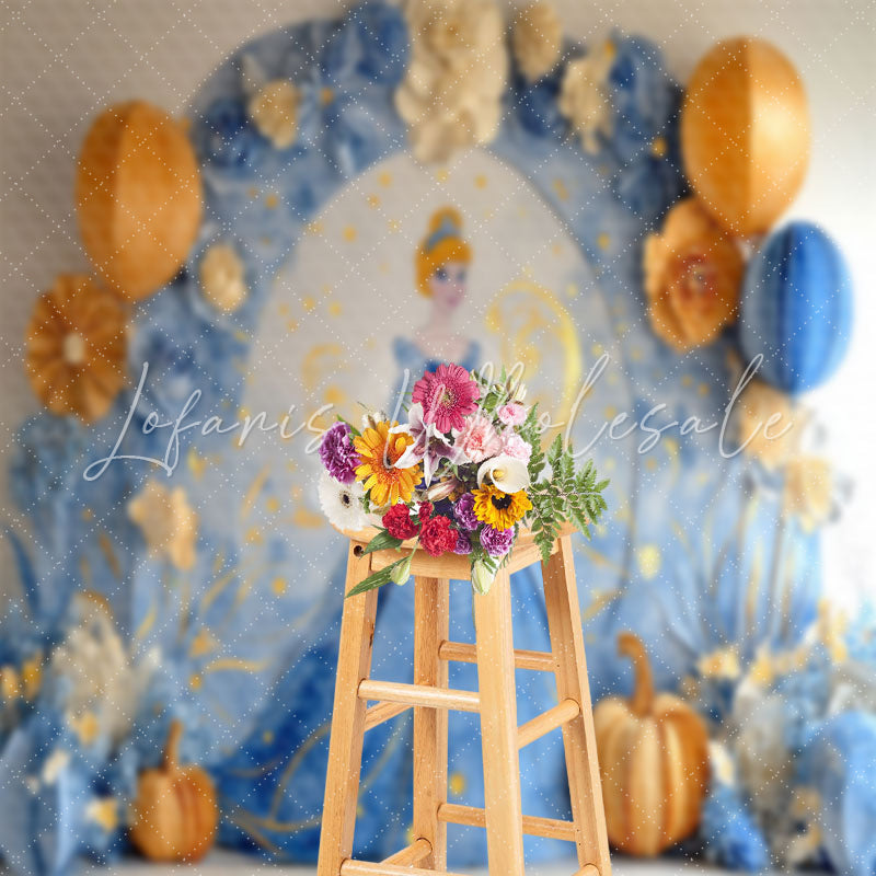 Blue Floral Princess Cinderella Cake Smash Backdrop