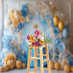Blue Floral Pumpkin Cinderella Cake Smash Backdrop