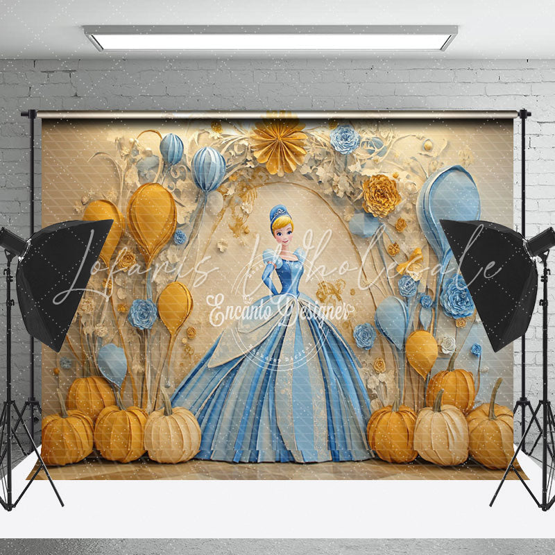 Blue Floral Pumpkins Cinderella Cake Smash Backdrop