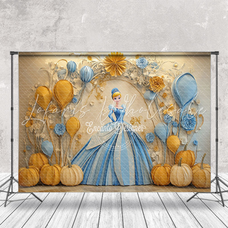 Blue Floral Pumpkins Cinderella Cake Smash Backdrop