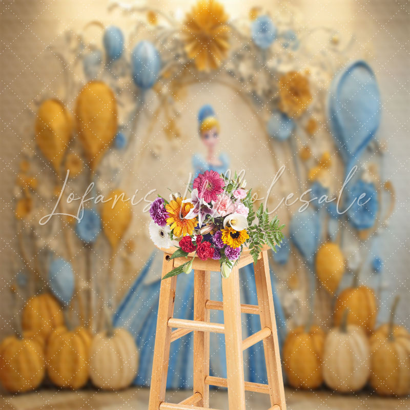 Blue Floral Pumpkins Cinderella Cake Smash Backdrop