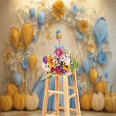 Blue Floral Pumpkins Cinderella Cake Smash Backdrop