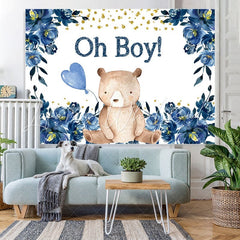 Lofaris Blue flower balloon teddy bear baby shower Backdrop