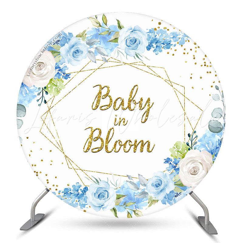 Lofaris Blue Flower Gold Dot Baby In Bloom Round Backdrop