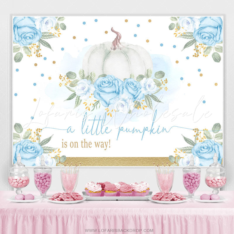 Lofaris Blue Flower Sweet Pumpkin On The Way Baby Shower Backdrop