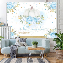 Lofaris Blue Flower Sweet Pumpkin On The Way Baby Shower Backdrop