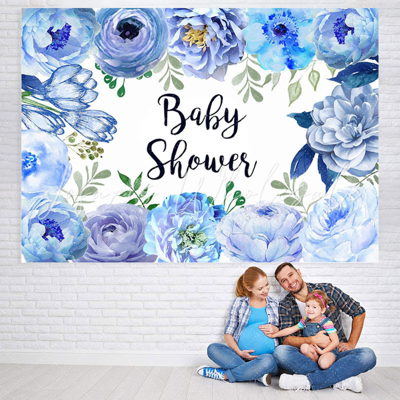 Lofaris Blue Flowers in Full Bloom Floral Baby Shower Backdrop