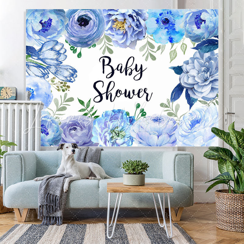 Lofaris Blue Flowers in Full Bloom Floral Baby Shower Backdrop