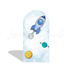 Blue Galaxy Space Astronaut Cartoon Arch Backdrop Wall Cloth Cover For Birthday Baby Shower Party
