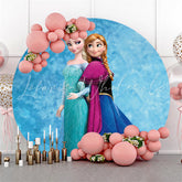 Lofaris Blue Glitter Cartoon Princess Round Birthday Backdrop