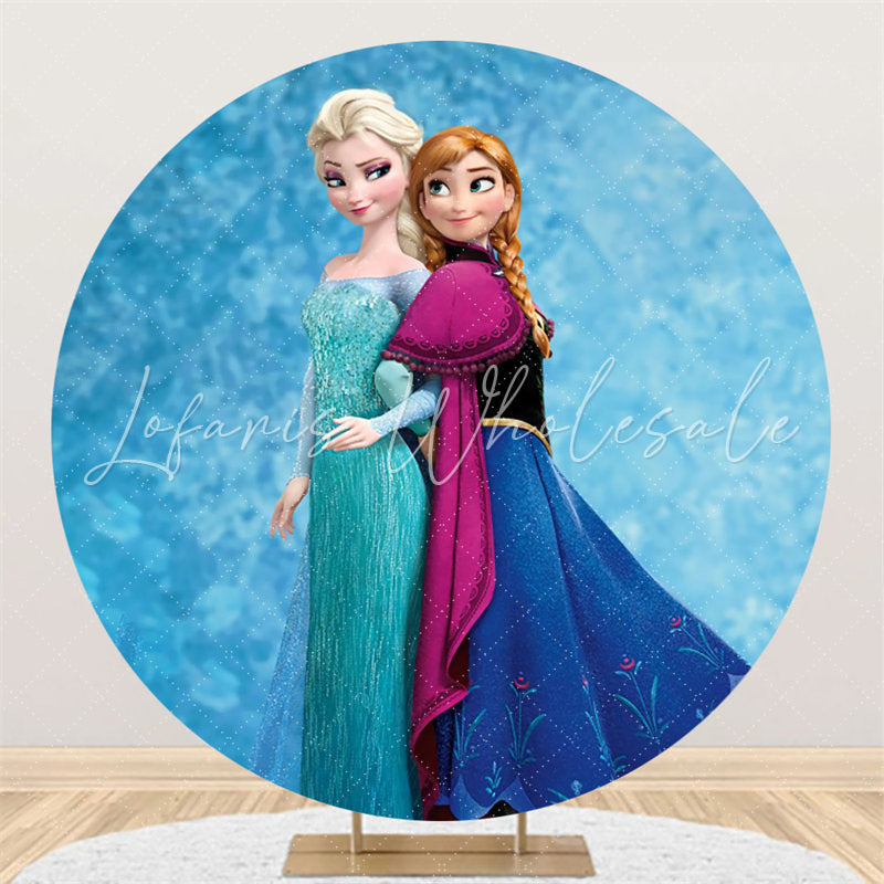 Lofaris Blue Glitter Cartoon Princess Round Birthday Backdrop