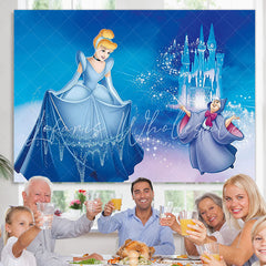 Lofaris Blue Glitter Castle And Princess Birthday Backdrop