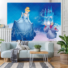 Lofaris Blue Glitter Castle And Princess Birthday Backdrop