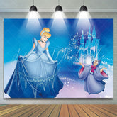 Lofaris Blue Glitter Castle And Princess Birthday Backdrop