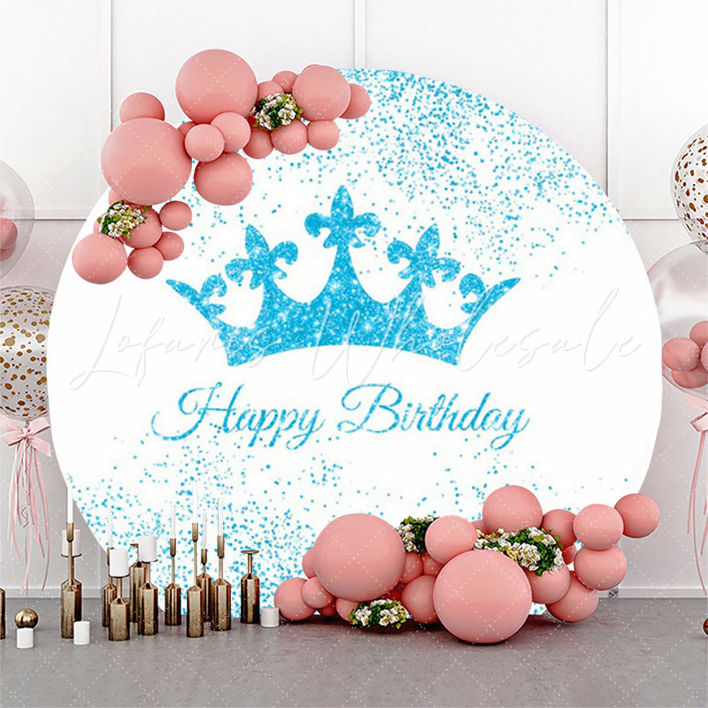 Lofaris Blue Glitter Crown White Round Birthday Party Backdrop