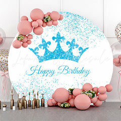 Lofaris Blue Glitter Crown White Round Birthday Party Backdrop