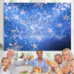 Lofaris Blue Glitter Stars Bokeh Happy Birthday Backdrop