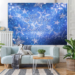 Lofaris Blue Glitter Stars Bokeh Happy Birthday Backdrop