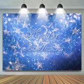 Lofaris Blue Glitter Stars Bokeh Happy Birthday Backdrop