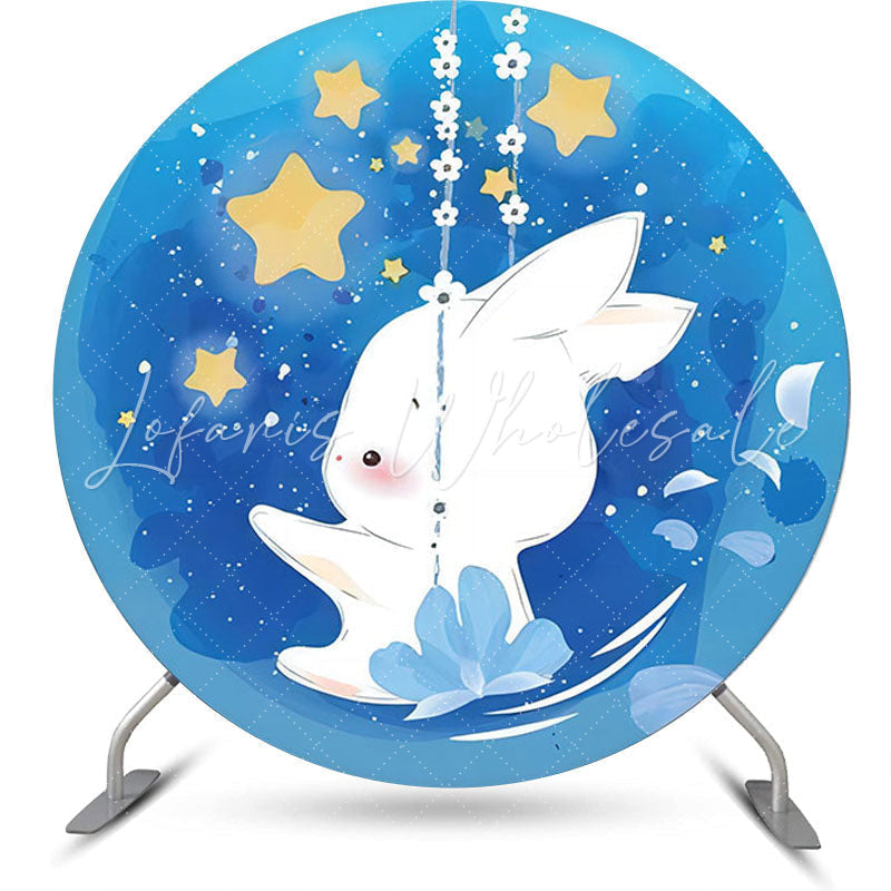 Lofaris Blue Gold Sky Star Rabbit Round Baby Shower Backdrop