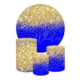 Blue Gold Themed Round Backdrop and Cylinders Kit for Weddings