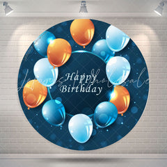 Lofaris Blue Golden Balloons Round Backdrop For Birthday