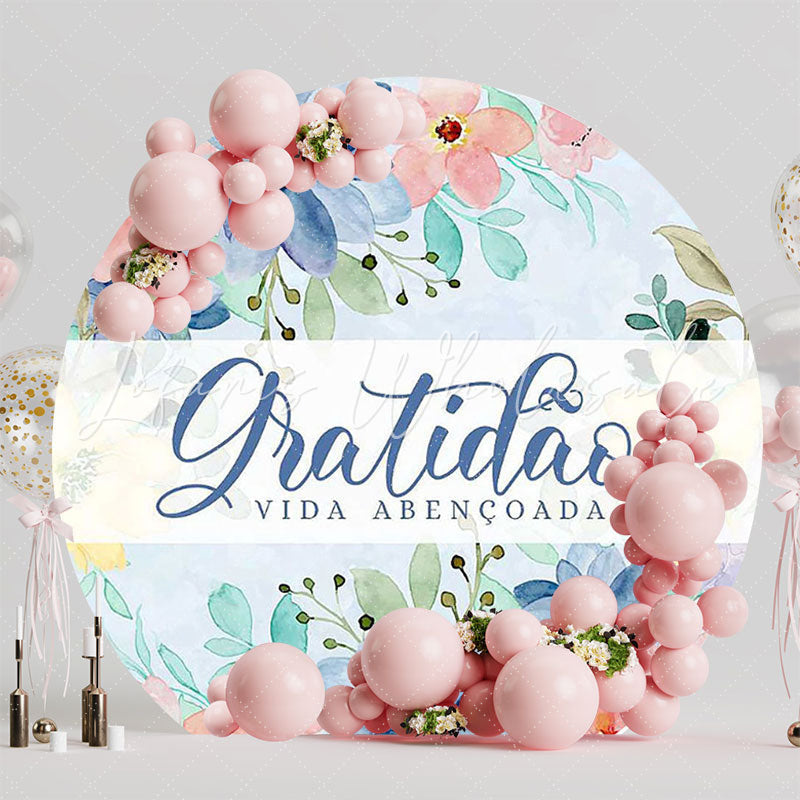 Blue Gratitude Round Backdrop for Appreciation Party