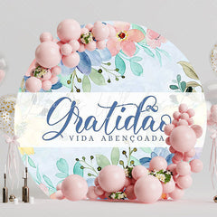 Blue Gratitude Round Backdrop for Appreciation Party