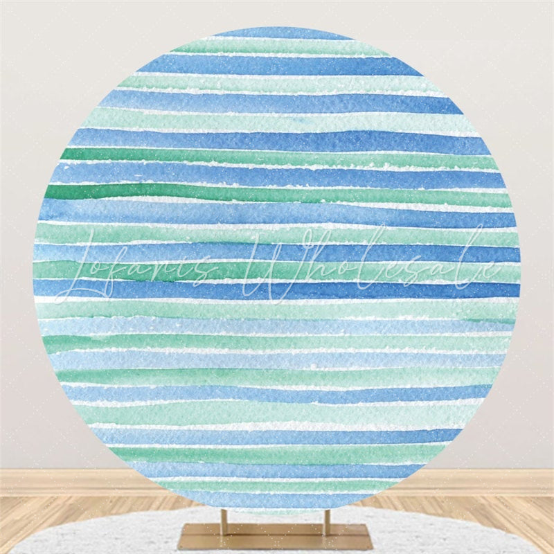 Lofaris Blue Green Stripe Circle Birthday Backdrop For Party