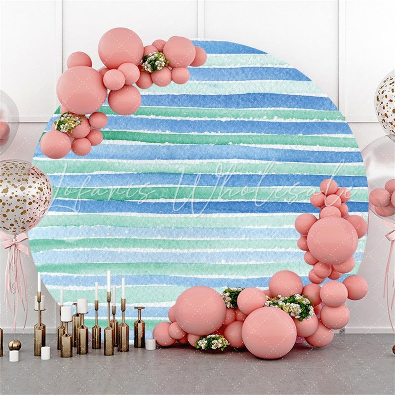 Lofaris Blue Green Stripe Circle Birthday Backdrop For Party