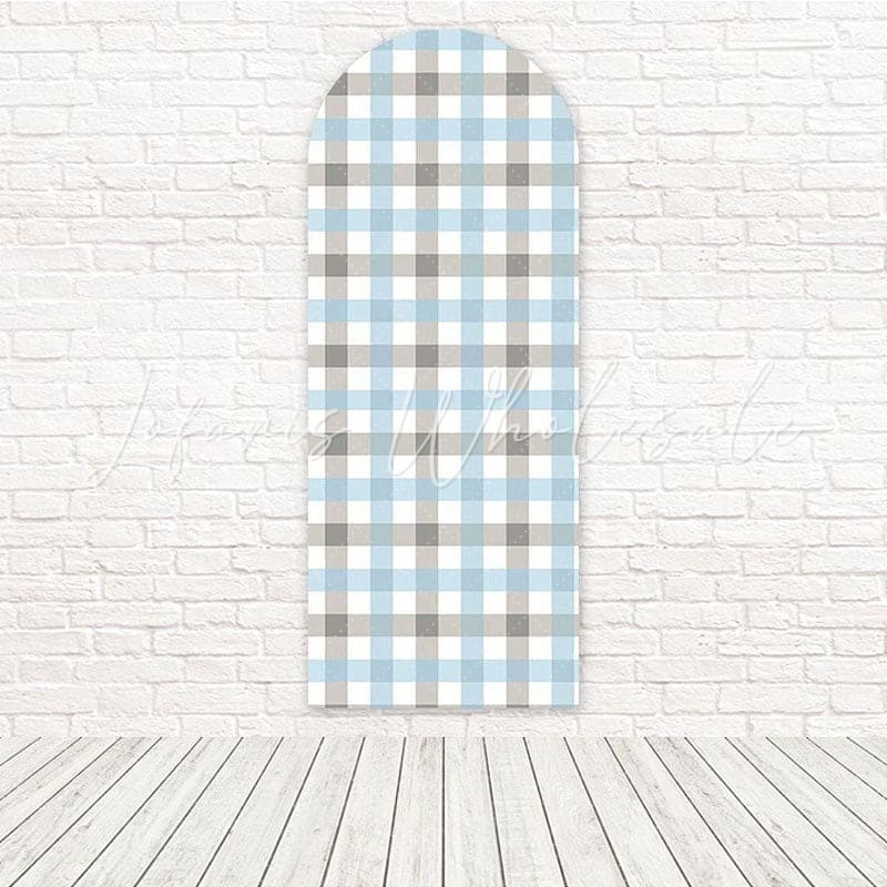 Blue Grey Checkered Pattern Modern Stylish Event Arch Backdrop