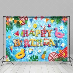 Blue Happy Birthday Pool Party Backdrop For Summer Vacation