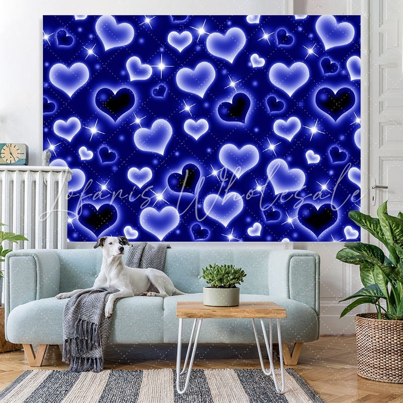 Lofaris Blue Heart Glitter Early 2000s Photo Birthday Party Backdrop