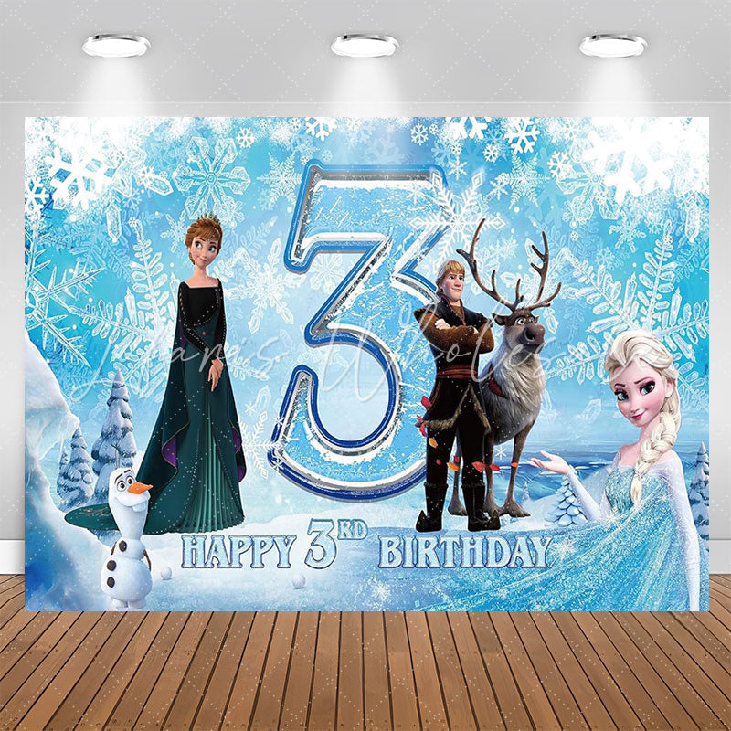 Blue Ice And Snow Princess 3th Birthday Backdrop