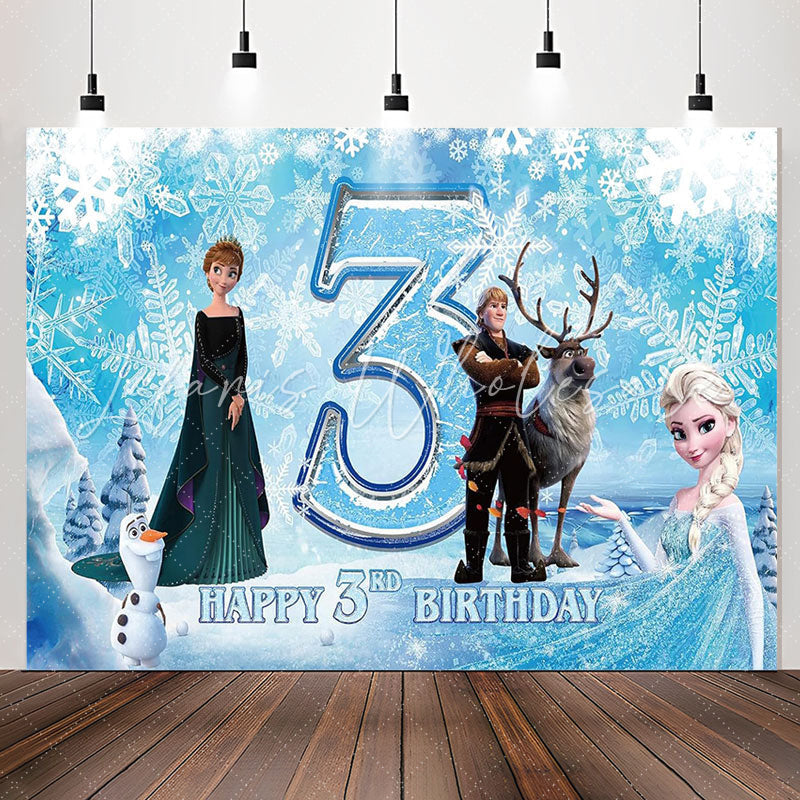 Lofaris Blue Ice And Snow Princess 3th Birthday Backdrop