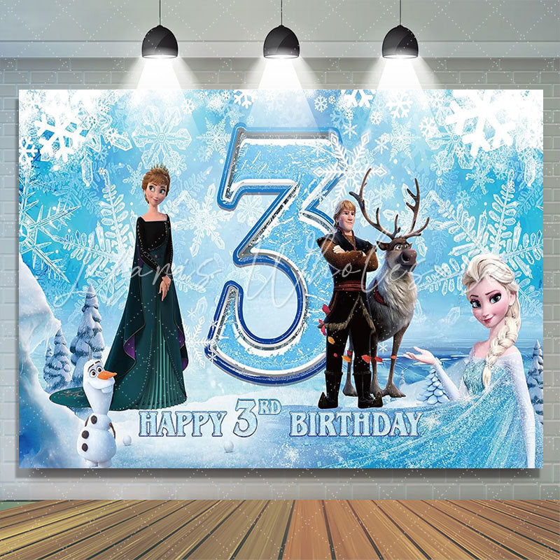 Lofaris Blue Ice And Snow Princess 3th Birthday Backdrop