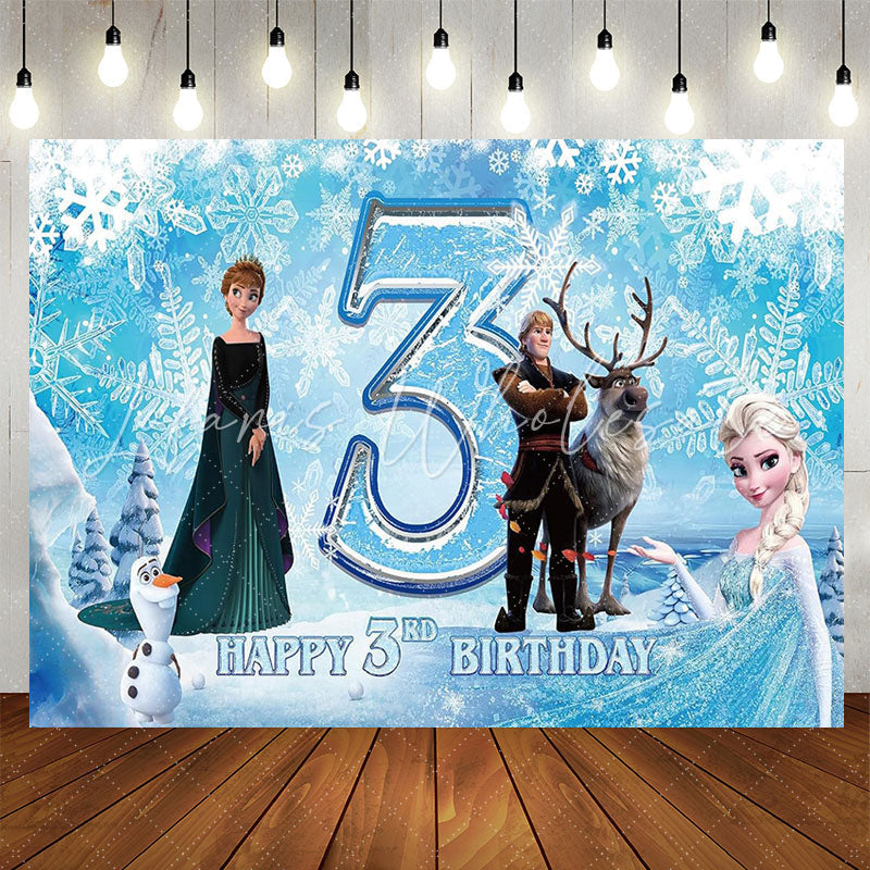 Lofaris Blue Ice And Snow Princess 3th Birthday Backdrop