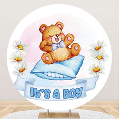 Lofaris Blue Its A Boy Bear And Pillow Round Baby Shower Backdrop