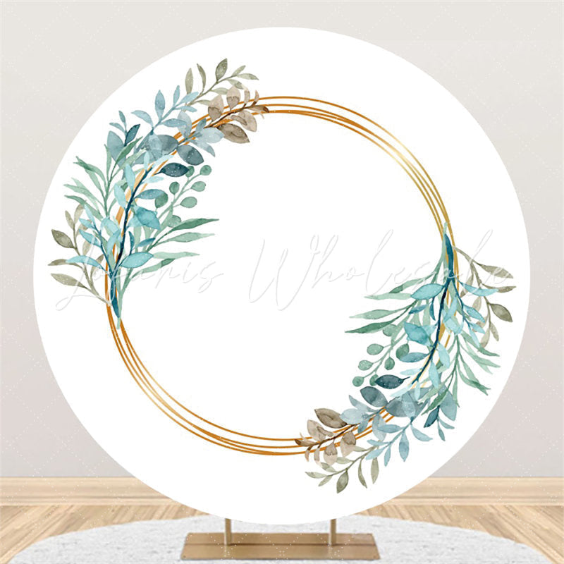 Lofaris Blue Leaves And Circle Simple Round Backdrop For Event