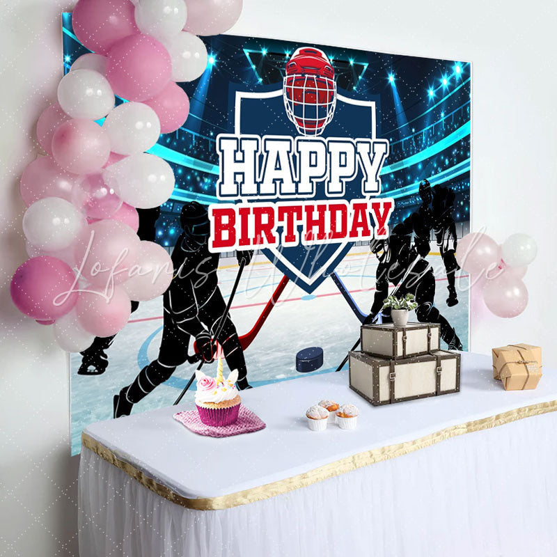 Lofaris Blue Light Ice Hockey Birthday Backdrop For Boy