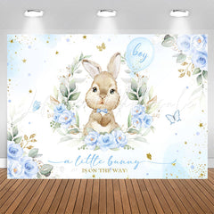Lofaris Blue Little Bunny Floral Boy Baby Shower Backdrop