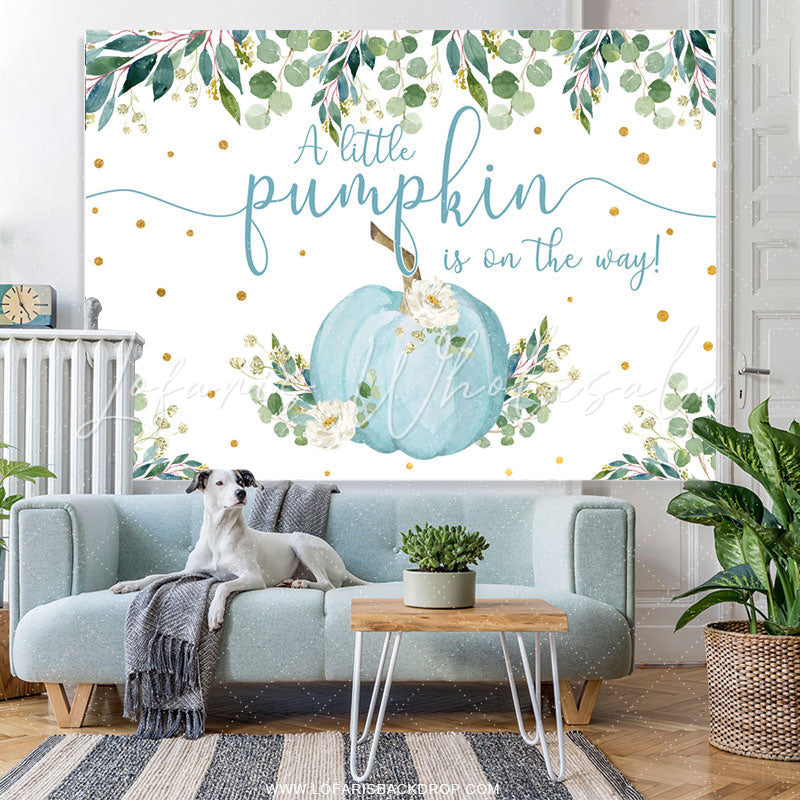 Lofaris Blue Little Pumpkin Is On The Way Baby Shower Backdrop